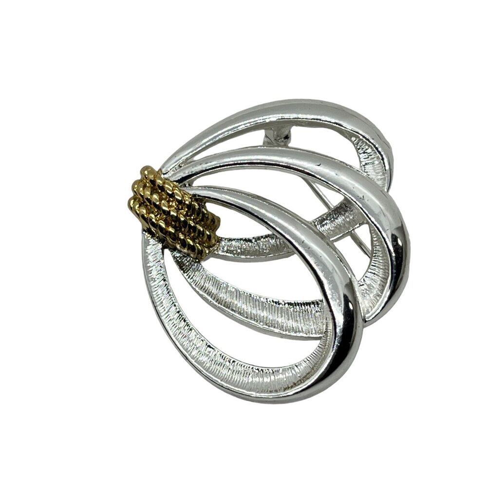 Napier Brooch Pin Gold and Silver Tone Lasso Loops Vintage Retro Women's Classic